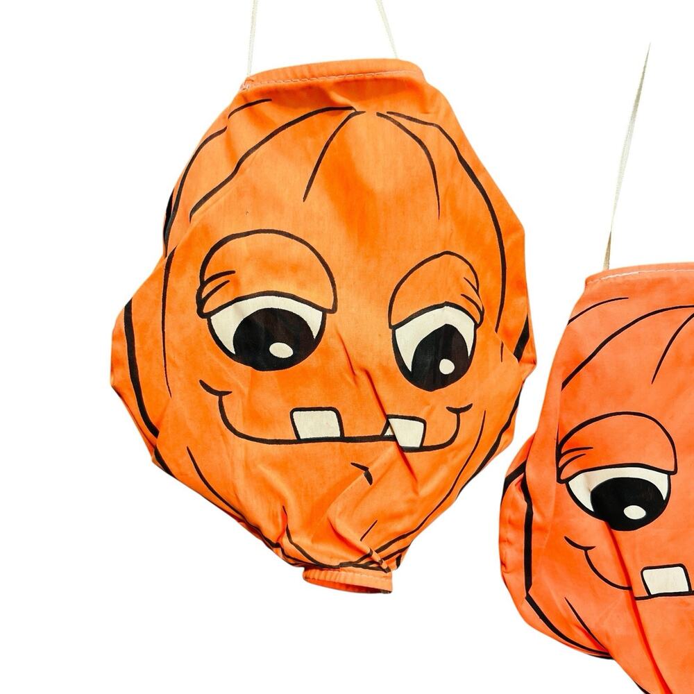 Pair VTG Halloween Jack O Lantern Hanging Wind Sock Lantern Silly Face 10” READ - Picture 2 of 10